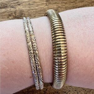 Gold Ribbed Bangle Bracelet